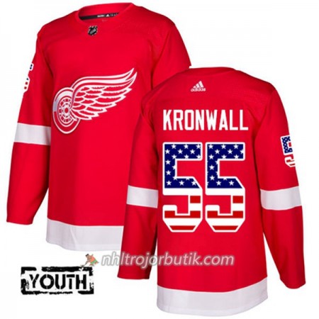 Barn Ishockey Detroit Red Wings Tröja Niklas Kronwall 55 Adidas 2017-2018 Röd USA Flag Fashion Authentic